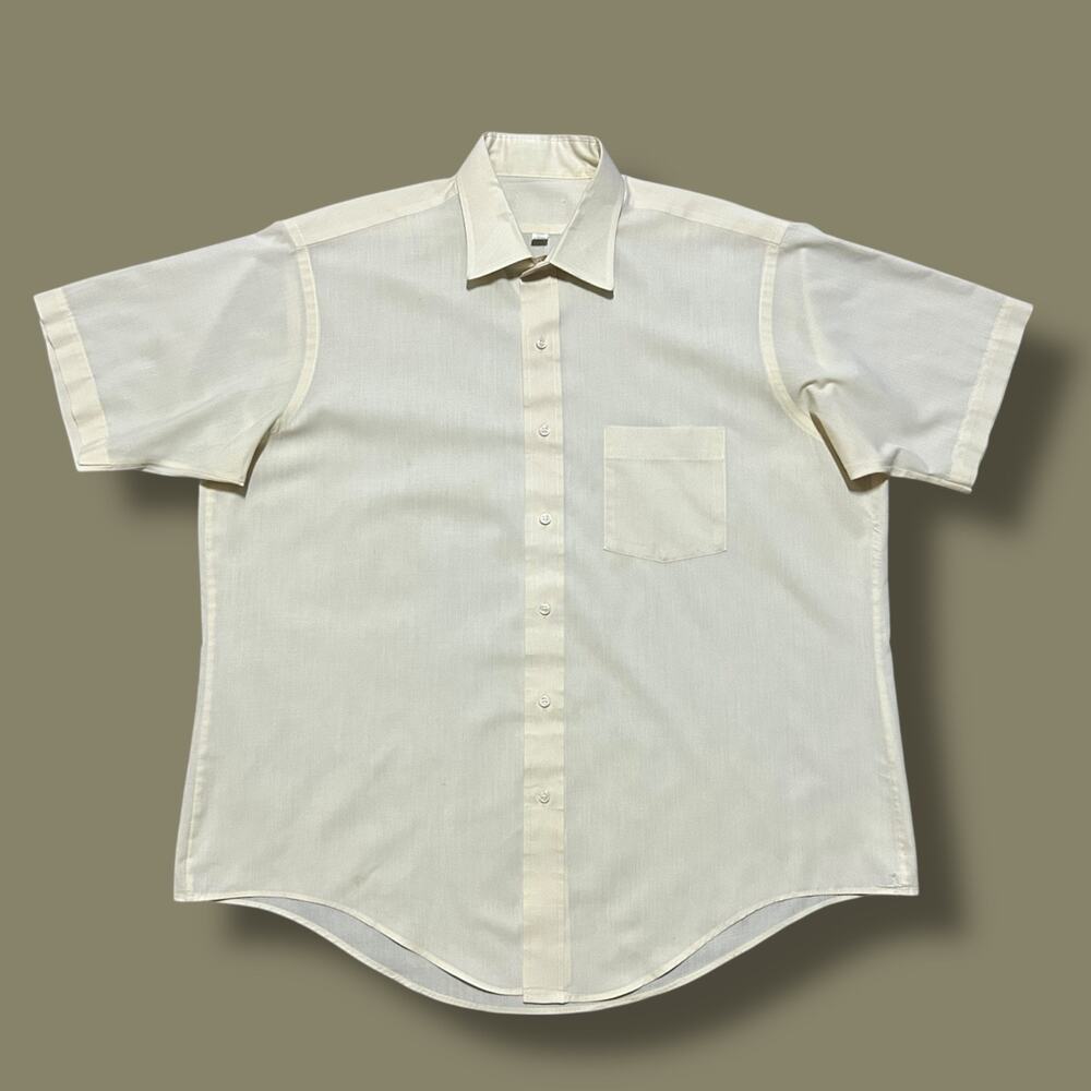 Vintage 60s Button Up Shirt Ivory White Minimalist Aesthetic XL